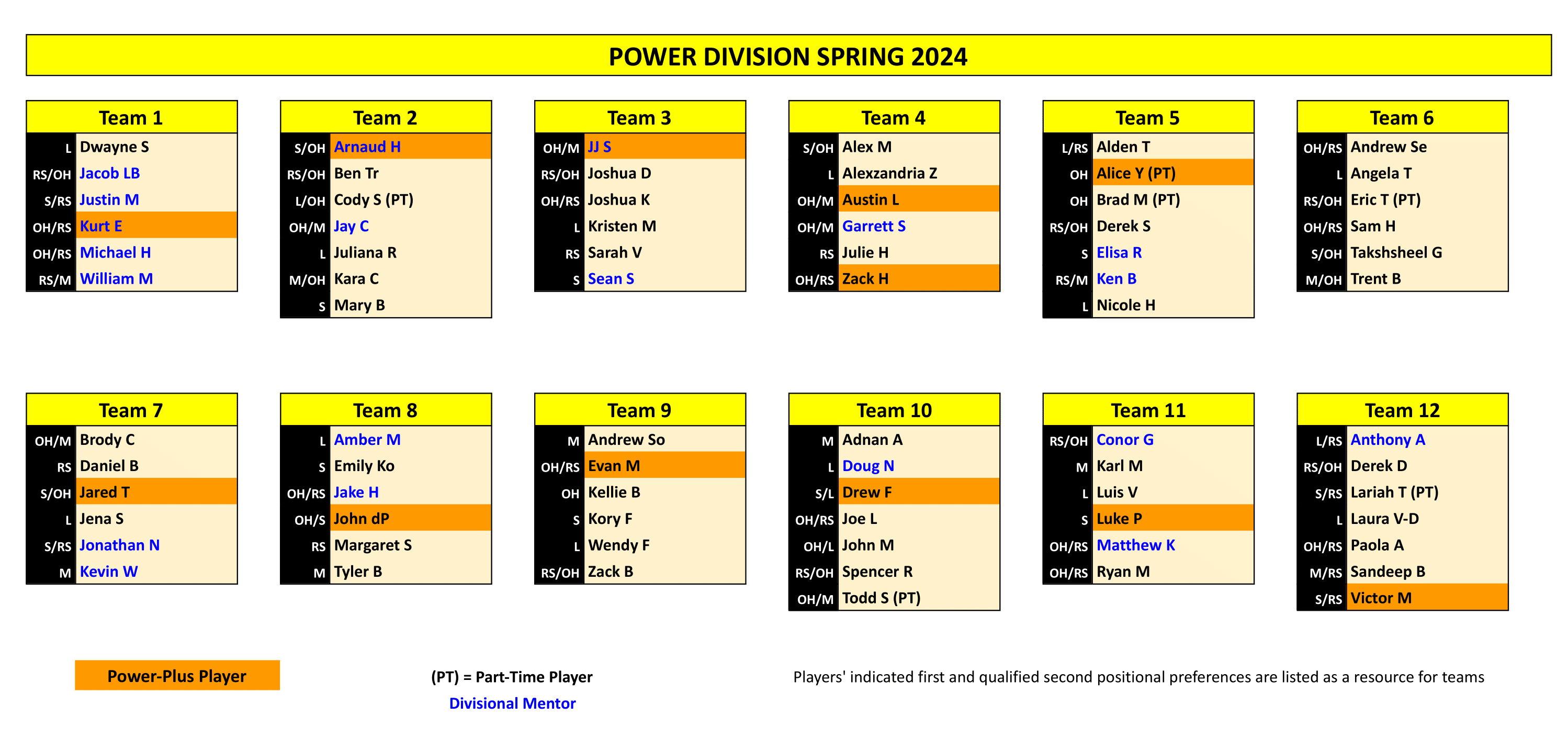 Spring 2024 teams Steel City Volleyball League